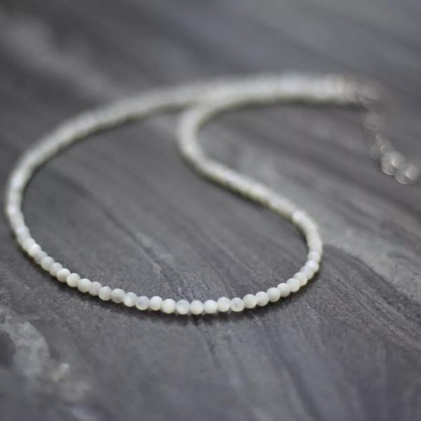 Pearl Beads Choker Necklace Tiny Dainty Mother of Pearl Gemstone Beaded Necklace