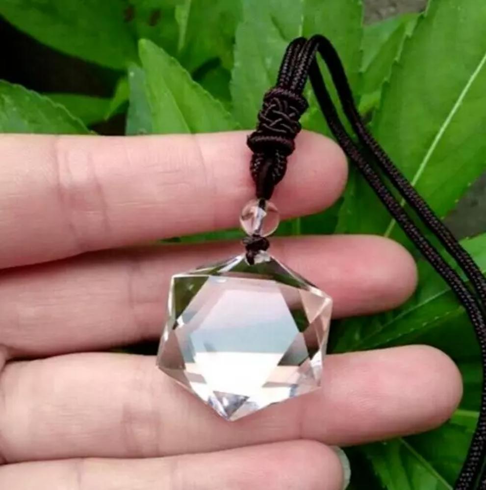 White Clear Quartz Crystal Hexagram Point Pendant Healing Amulet Unisex Necklace