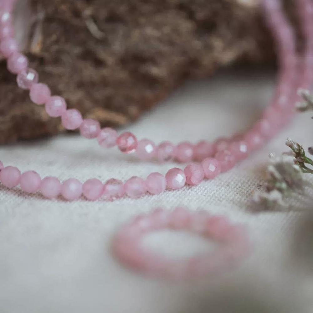 Natural Rose Quartz Beaded Necklace Pink Stone Choker Healing Crystal