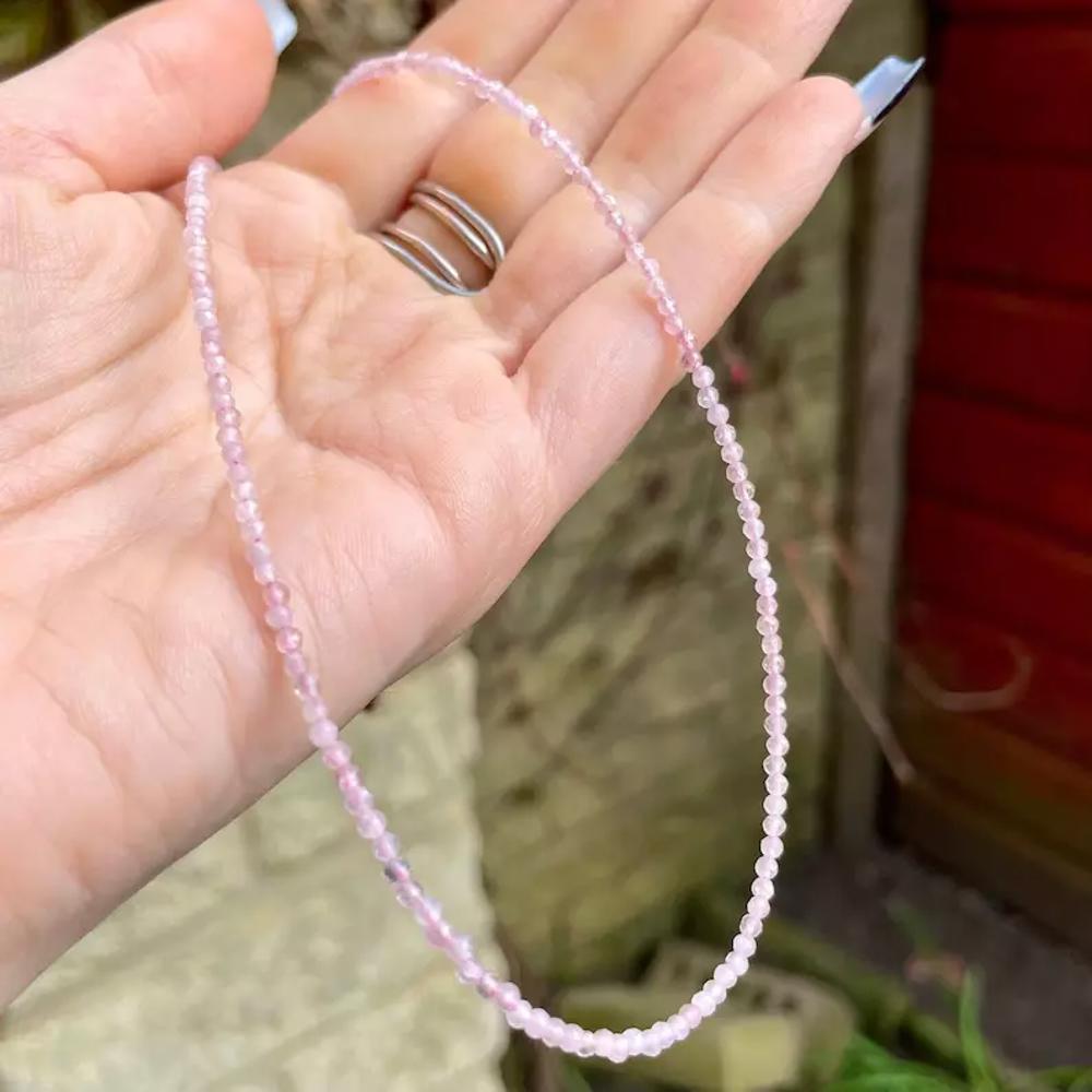 Natural Rose Quartz Beaded Necklace Pink Stone Choker Healing Crystal