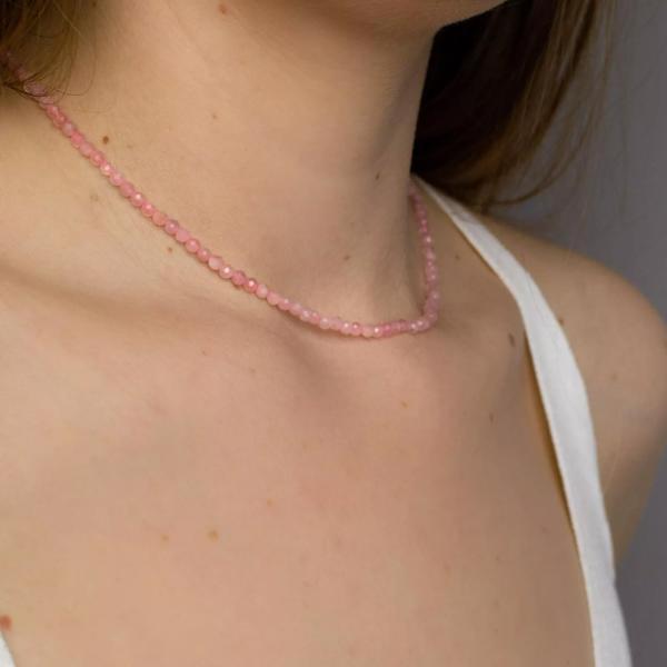 Natural Rose Quartz Beaded Necklace Pink Stone Choker Healing Crystal