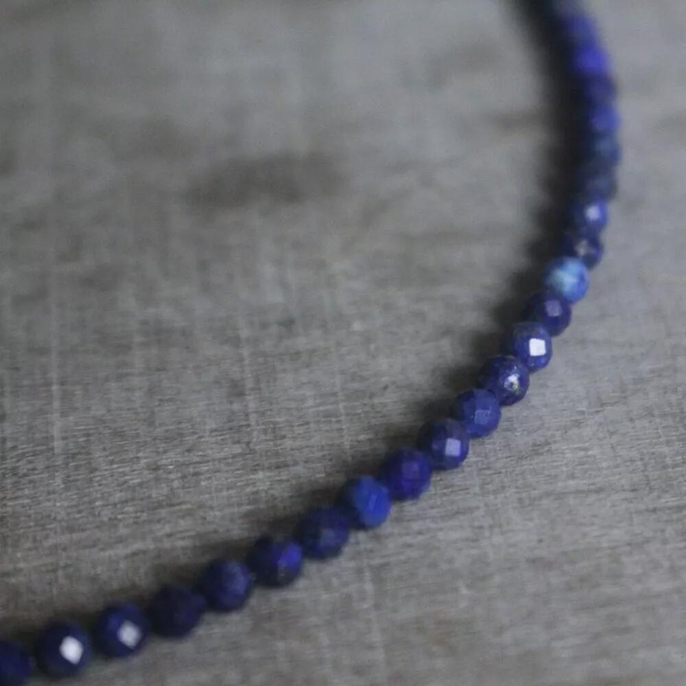 Natural Blue Lapis Beaded Necklace Lapis Lazuli Stone Choker Healing Crystal