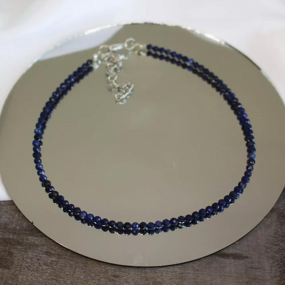 Natural Blue Lapis Beaded Necklace Lapis Lazuli Stone Choker Healing Crystal