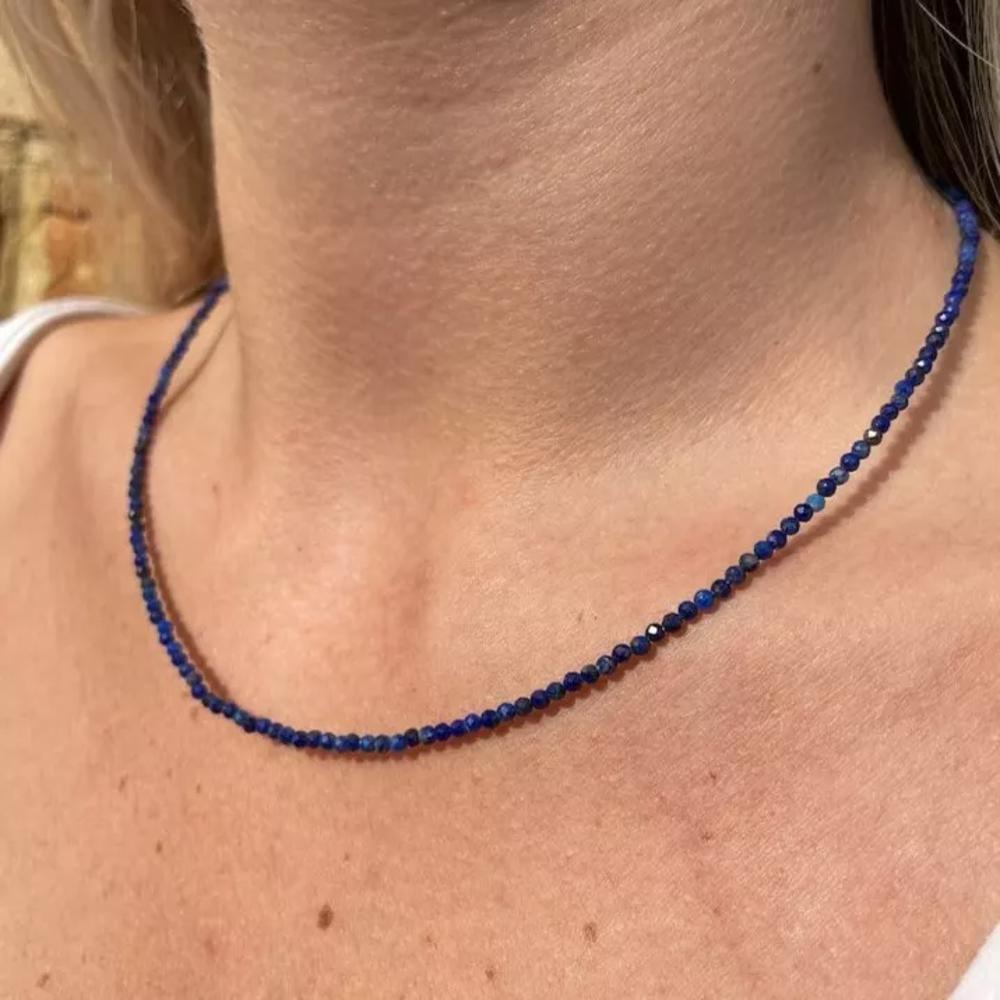 Natural Blue Lapis Beaded Necklace Lapis Lazuli Stone Choker Healing Crystal