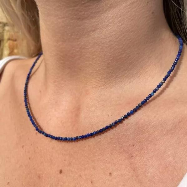 Natural Blue Lapis Beaded Necklace Lapis Lazuli Stone Choker Healing Crystal