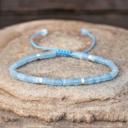  Natural Aquamarine Tibetan Tube Beads Energy Crystal Dainty Handmade Bracelet