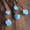  Raw Aquamarine Blue Crystal Pendant Healing Reiki Amulet Women Men Necklace Gift