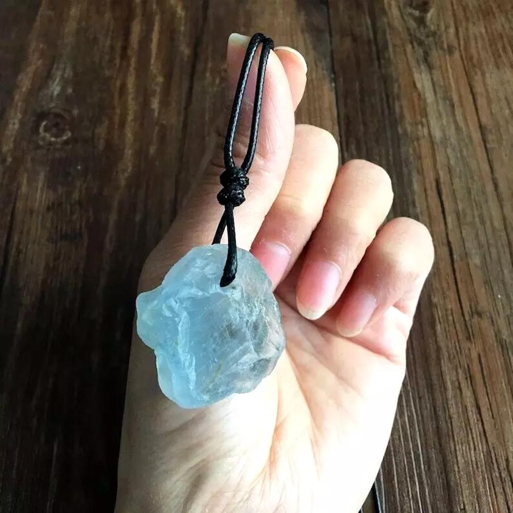 Raw Aquamarine Blue Crystal Pendant Healing Reiki Amulet Women Men Necklace Gift