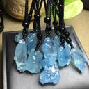  Raw Aquamarine Blue Crystal Pendant Healing Reiki Amulet Women Men Necklace Gift