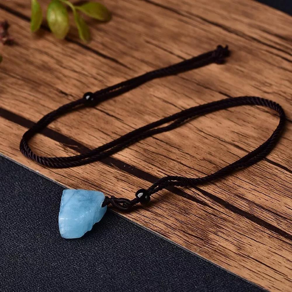 Raw Aquamarine Blue Crystal Pendant Healing Reiki Amulet Women Men Necklace Gift