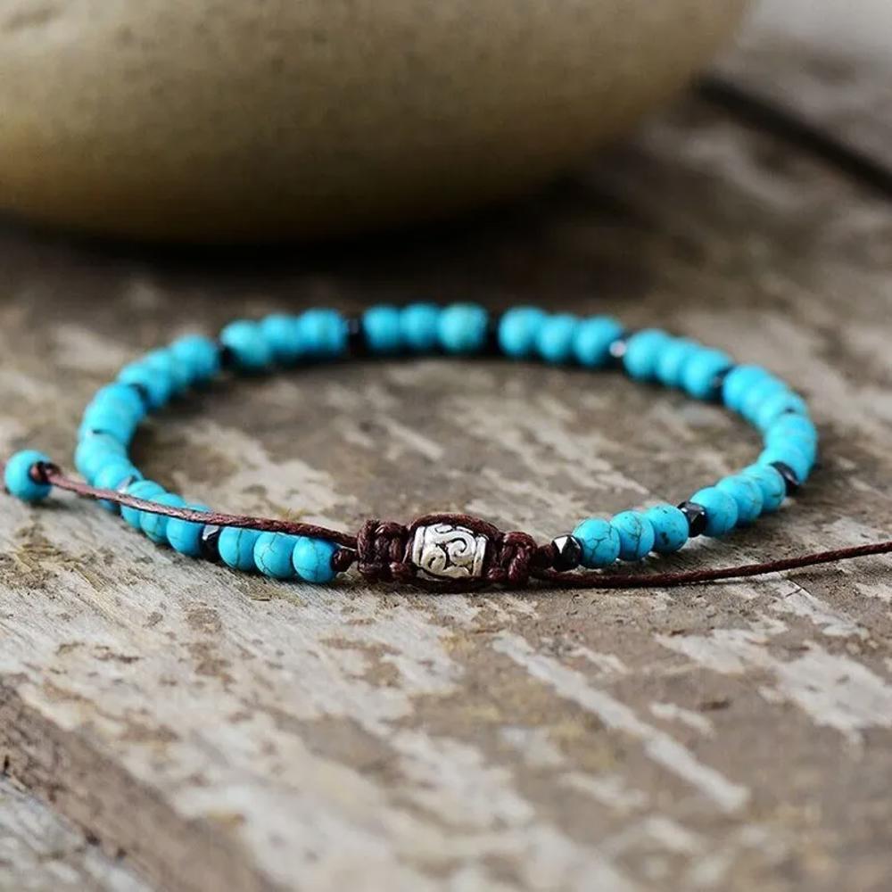 Turquoise Natural Stone Handmade Healing Reiki 4mm Round Bead Dainty Bracelet