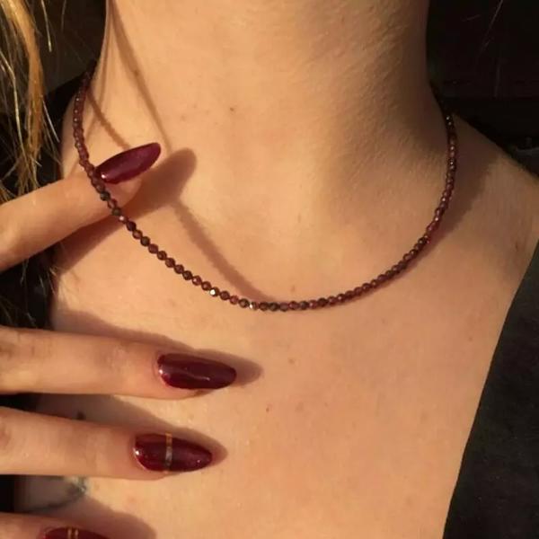 Natural Garnet Beaded Necklace Burgundy Stone Choker Healing Crystal Necklace