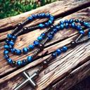  Natural Blue Tiger Eye Hematite Cross Pendant Onyx Beads Protection Necklace for Men