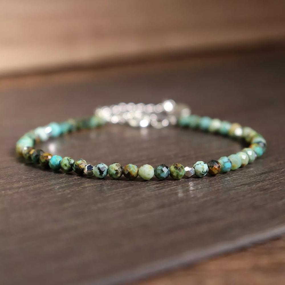 Natural Turquoise Stone Dainty Bracelet African Turquoise Healing Bracelet