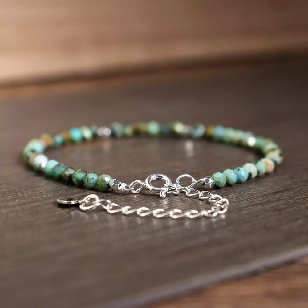 Natural Turquoise Stone Dainty Bracelet African Turquoise Healing Bracelet