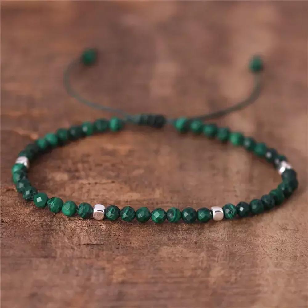 Green Malachite 4mm Faceted Tibetan Bead Healing Reiki Dainty Women Men Bracelet