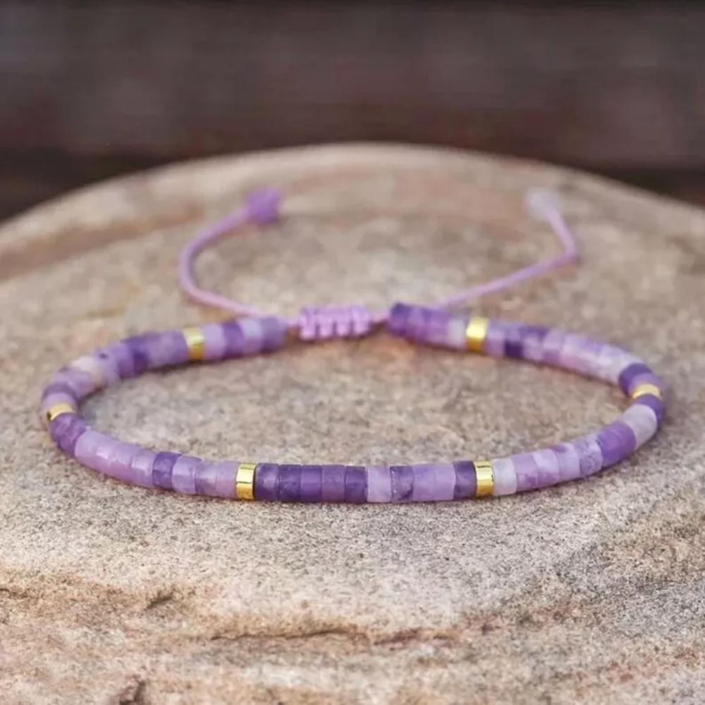 Lepidolite Beads Healing Balance Inner Peace Minimalist Handmade Bracelet Gifts