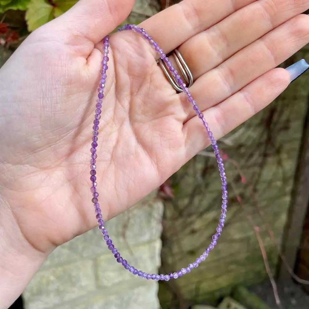 Amethyst Faceted Beaded Choker Natural Purple Gemstone Dainty Necklace Handmade