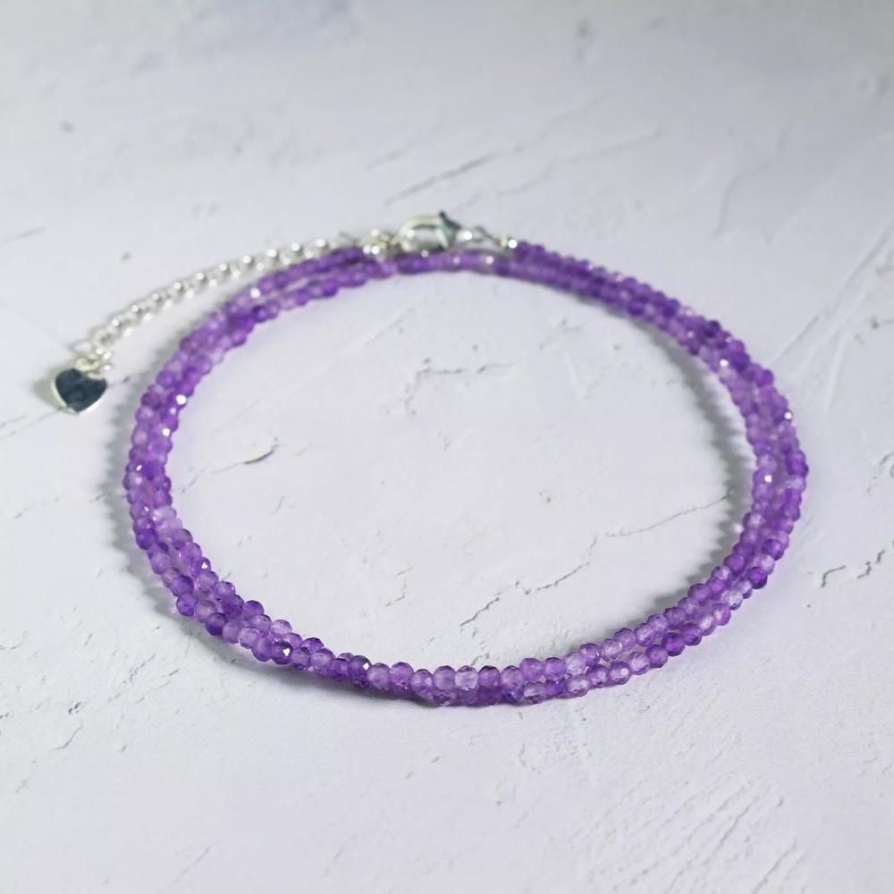 Amethyst Faceted Beaded Choker Natural Purple Gemstone Dainty Necklace Handmade