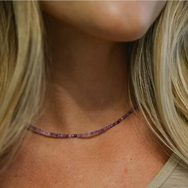 Amethyst Faceted Beaded Choker Natural Purple Gemstone Dainty Necklace Handmade