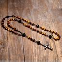  Tiger's Eye Rosary Beads Catholic Christ Hematite Cross Pendant Healing Necklace