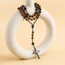  Tiger's Eye Rosary Beads Catholic Christ Hematite Cross Pendant Healing Necklace