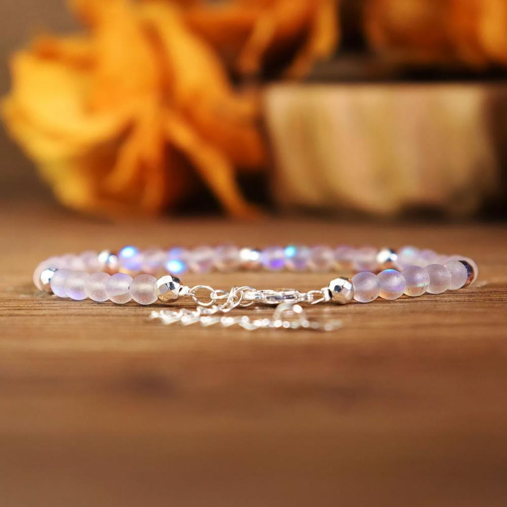 Angel Aura Mermaid Quartz 4mm Beads Healing Sterling Silver Women Bracelet Gift