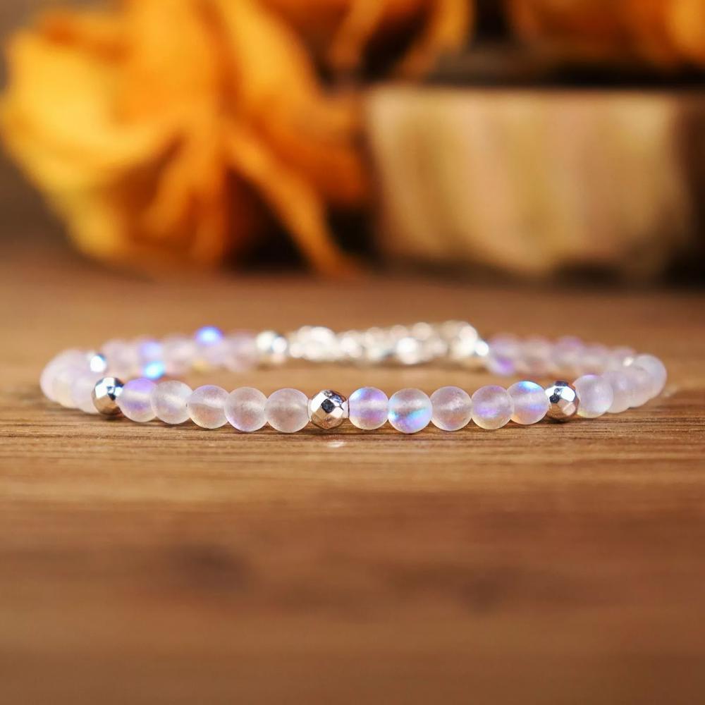 Angel Aura Mermaid Quartz 4mm Beads Healing Sterling Silver Women Bracelet Gift