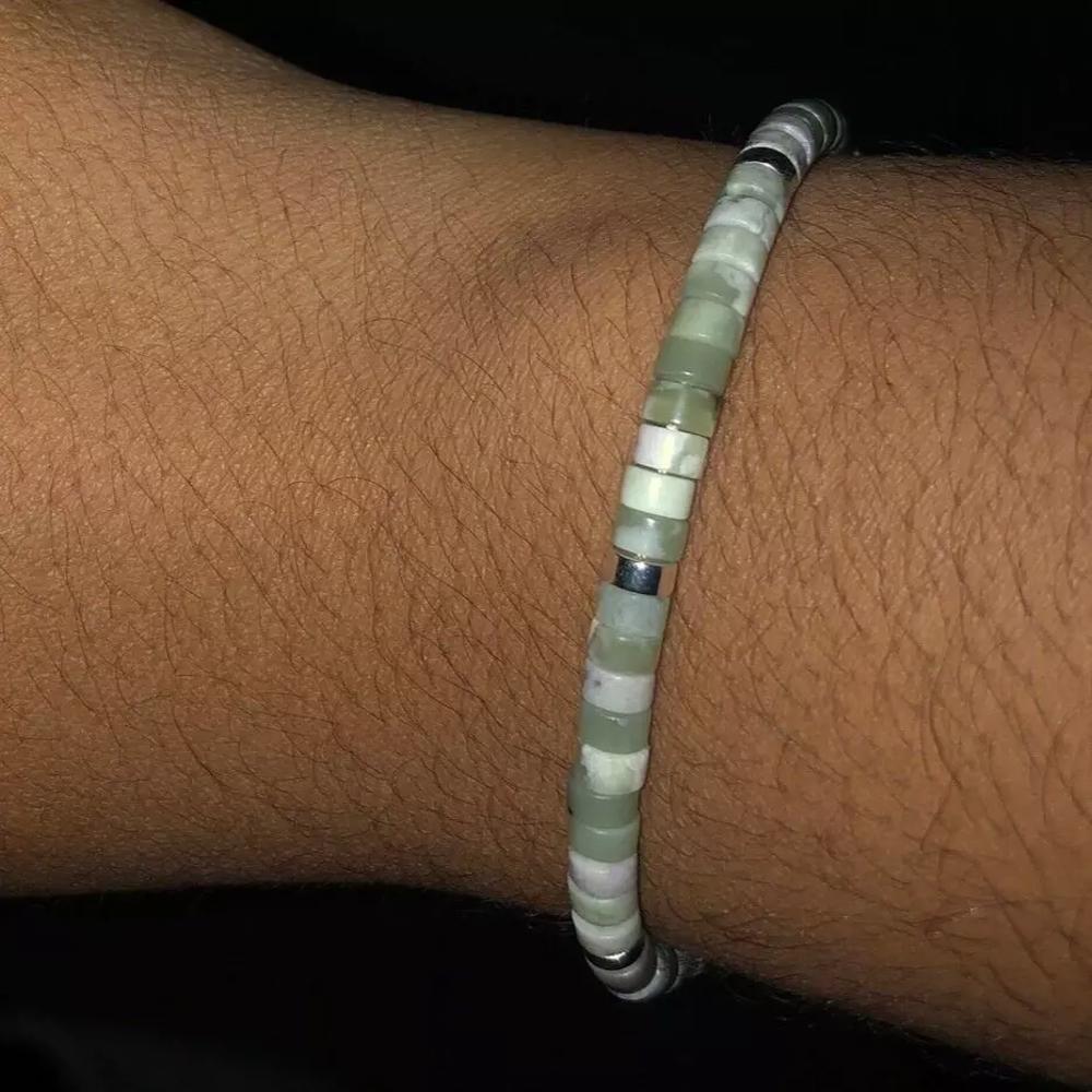 Natural Green Jade Stone Dainty Bracelet Green Stone Braided Bracelet Minimalist