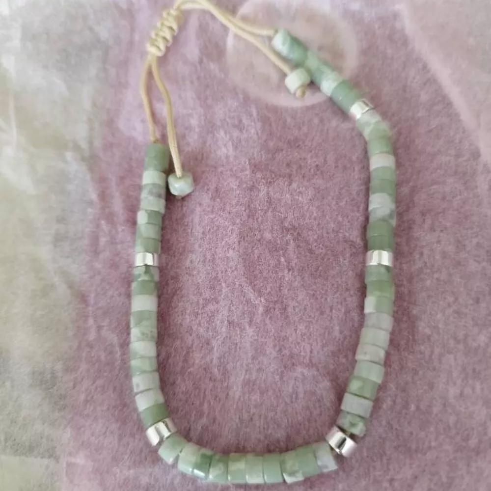 Natural Green Jade Stone Dainty Bracelet Green Stone Braided Bracelet Minimalist