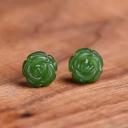  Natural Green Jade Stone Flower Stud Earrings Silver Post Earrings Handmade