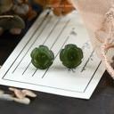  Natural Green Jade Stone Flower Stud Earrings Silver Post Earrings Handmade