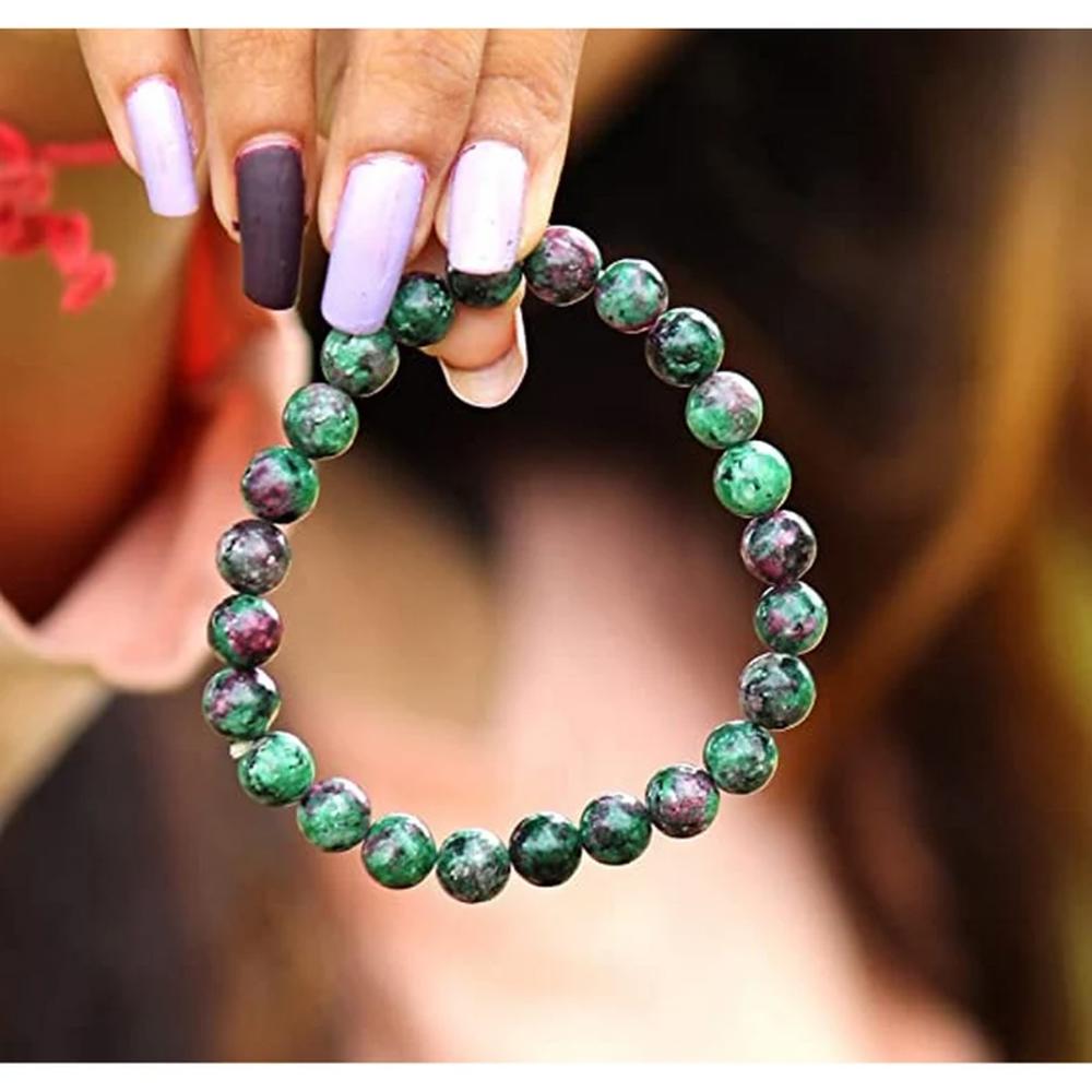 Ruby Zoisite Stretch Bracelet 8 mm Round Beads Gemstone Healing Energy Metaphysical Confidence Progress Strength Prosperity Peace Divine