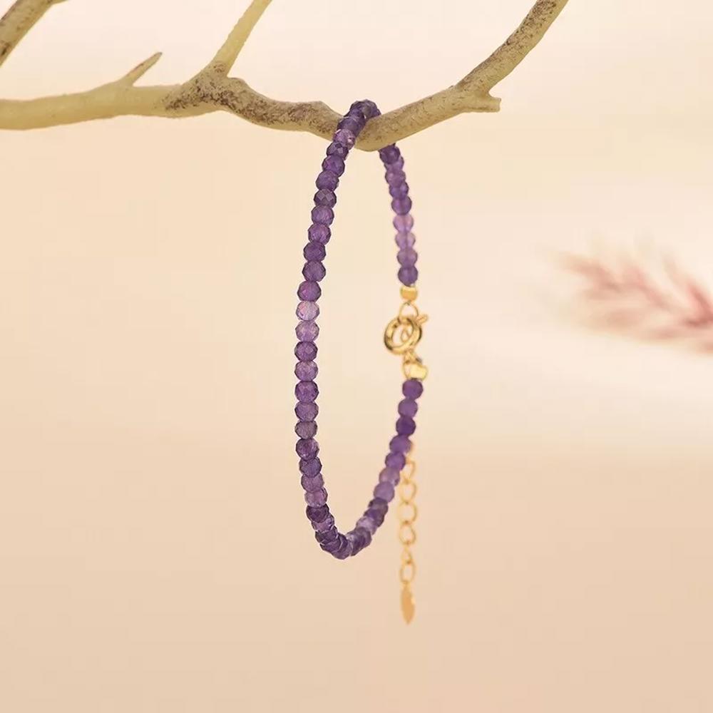 Natural 3mm Amethyst Stone Dainty Bracelet Purple Crystal Bracelet Minimalist