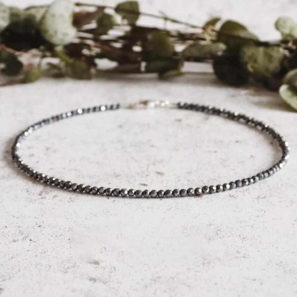 Natural Hematite Dainty Anklet Bracelet Delicate Faceted Crystal Anklet Gift