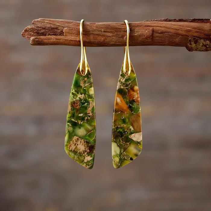 Green Sea Sediment Jasper Stone Dangle Earrings Natural Gemstone Drop Earring