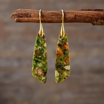 Green Sea Sediment Jasper Stone Dangle Earrings Natural Gemstone Drop Earring