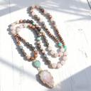  Natural Amazonite Beads Rose Quartz Arrowhead Pendant 108 Mala Healing Necklace