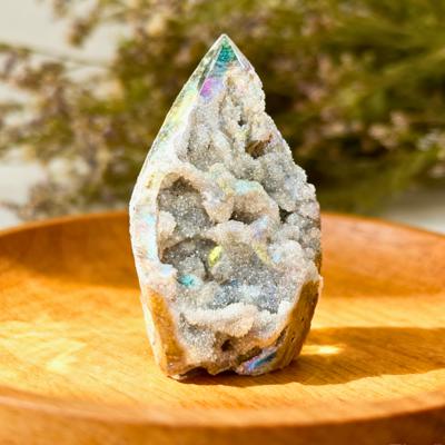 Rare Angel Aura Sphalerite Flame Tower Points Geode Healing Crystal Home Decor