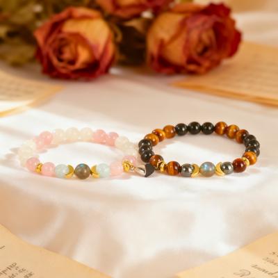 Natural Gemstone Magnetic Heart Couples Bracelets Matching Bride Groom Promise