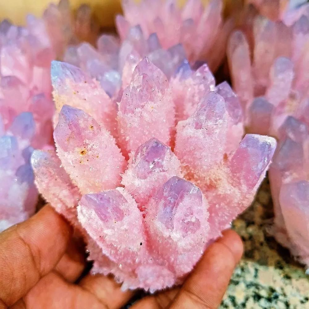 310g+ New Find Pink Purple Cluster Titanium Geode Quartz Crystal Home Ornaments