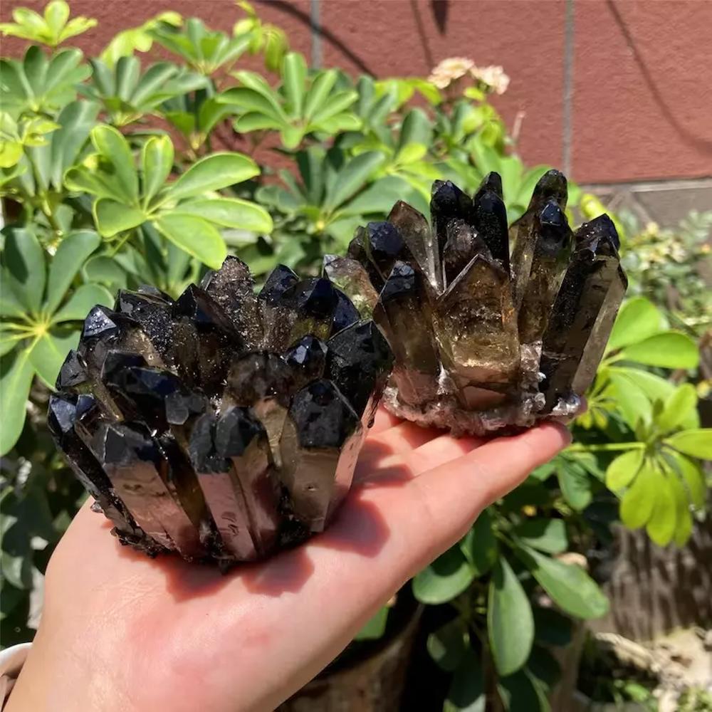 310g+ New Find Smoky Quartz Phantom Cluster Geode Quartz Crystal Ornaments Decor