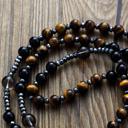  Black Yellow Tiger Eye Beaded Hematite Cross Necklace | Hand Knotted Beads Necklace | Handmade Necklace