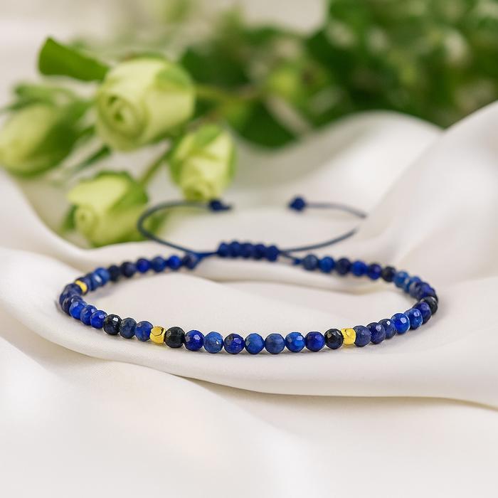 Natural Lapis Lazuli 3mm Beaded Healing Blue Crystal Stretch Bracelet Handmade