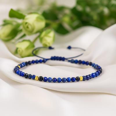 Natural Lapis Lazuli 3mm Beaded Healing Blue Crystal Stretch Bracelet Handmade