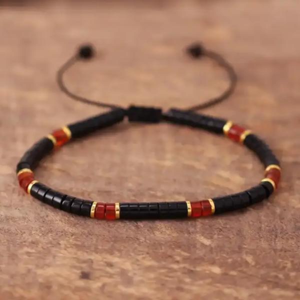 Black Onyx & Red Agate Beads Healing Inner Peace Spiritual Women Men Bracelet