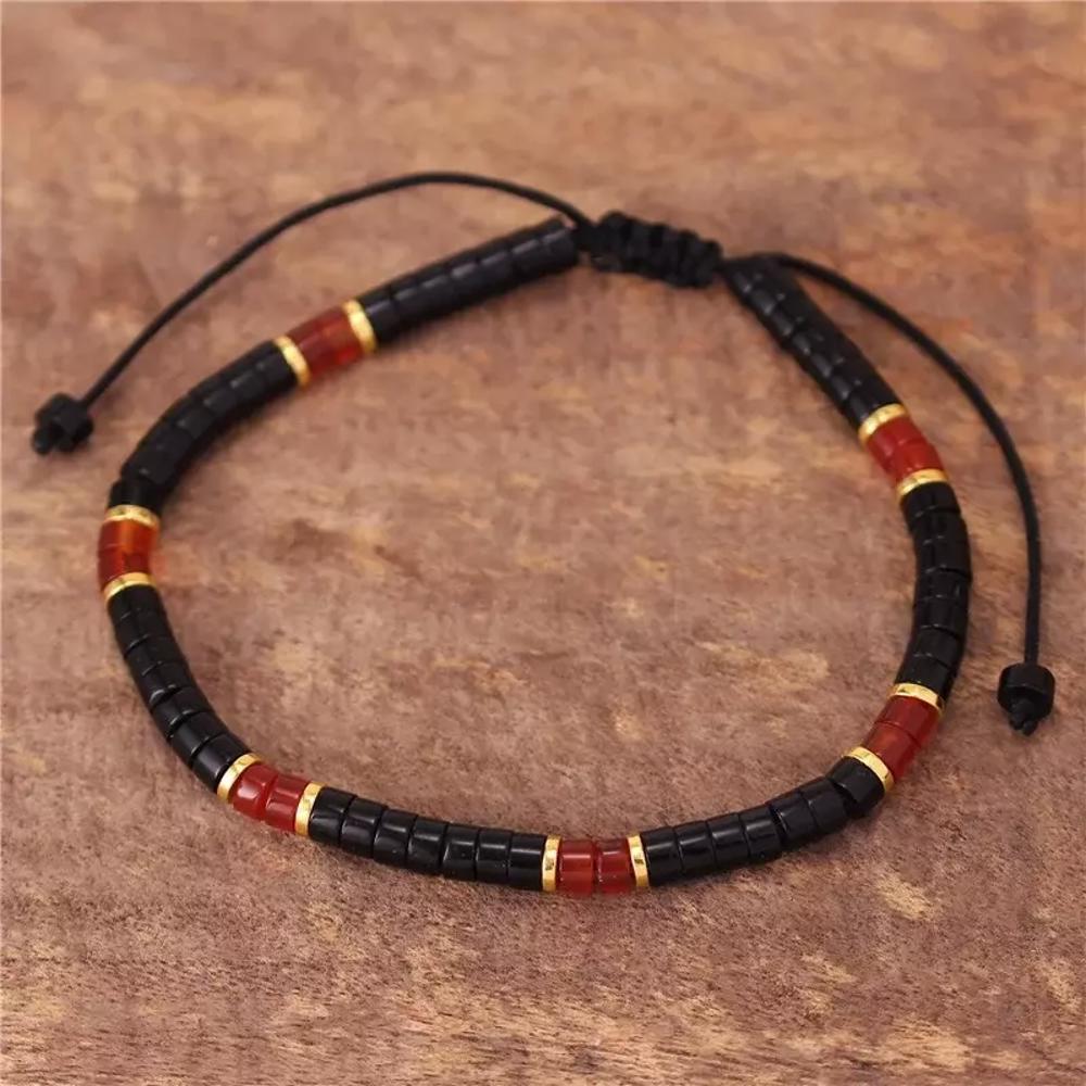 Black Onyx & Red Agate Beads Healing Inner Peace Spiritual Women Men Bracelet