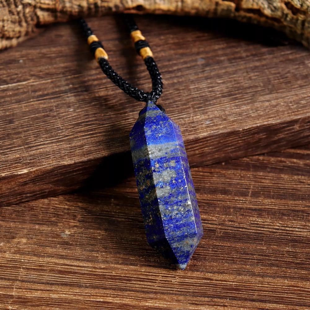 Natural Lapis Lazuli Blue Gems Pendant Healing Balance Amulet Women Men Necklace