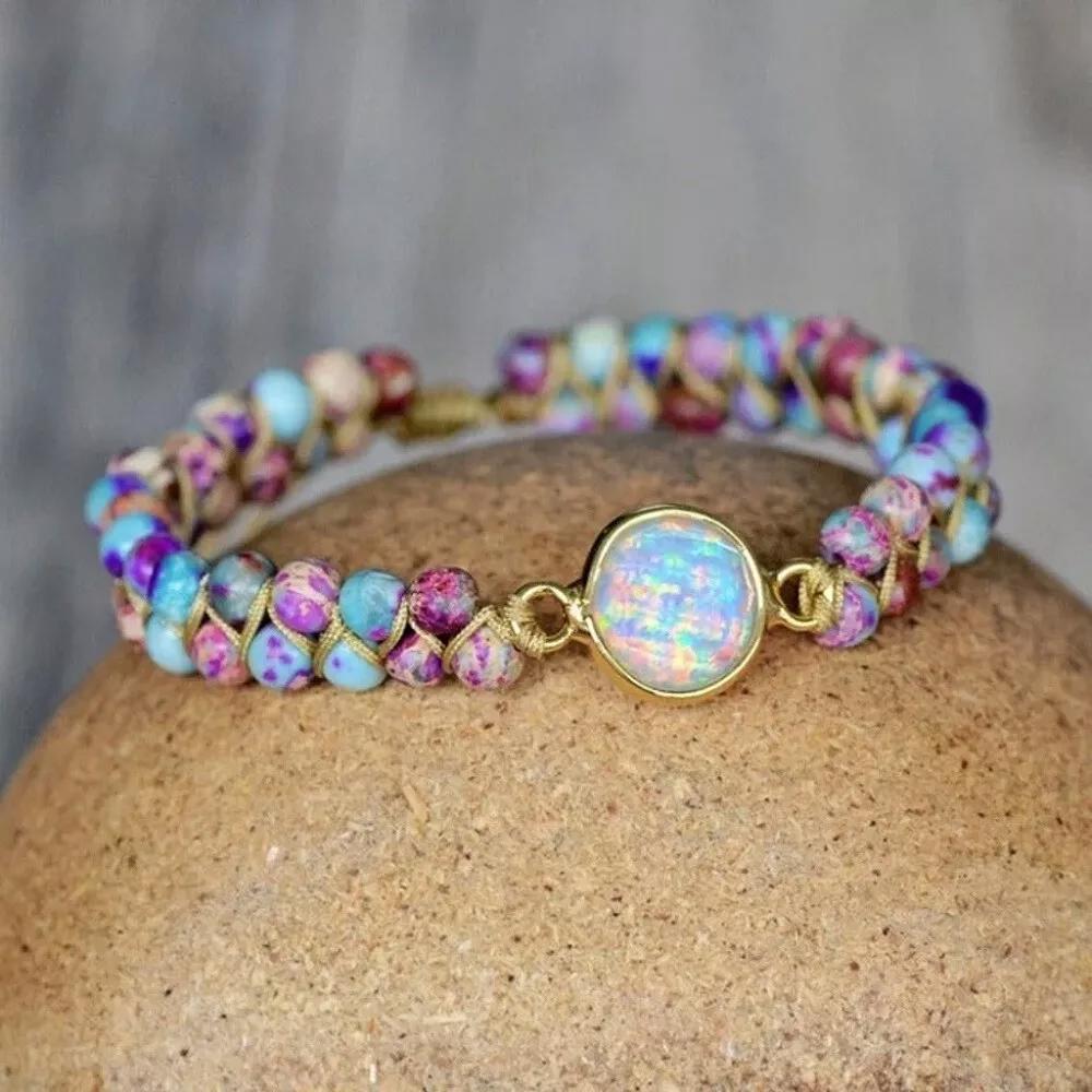 Natural Stone Bracelet Chakra Stone Heart Charm Braided Bracelet