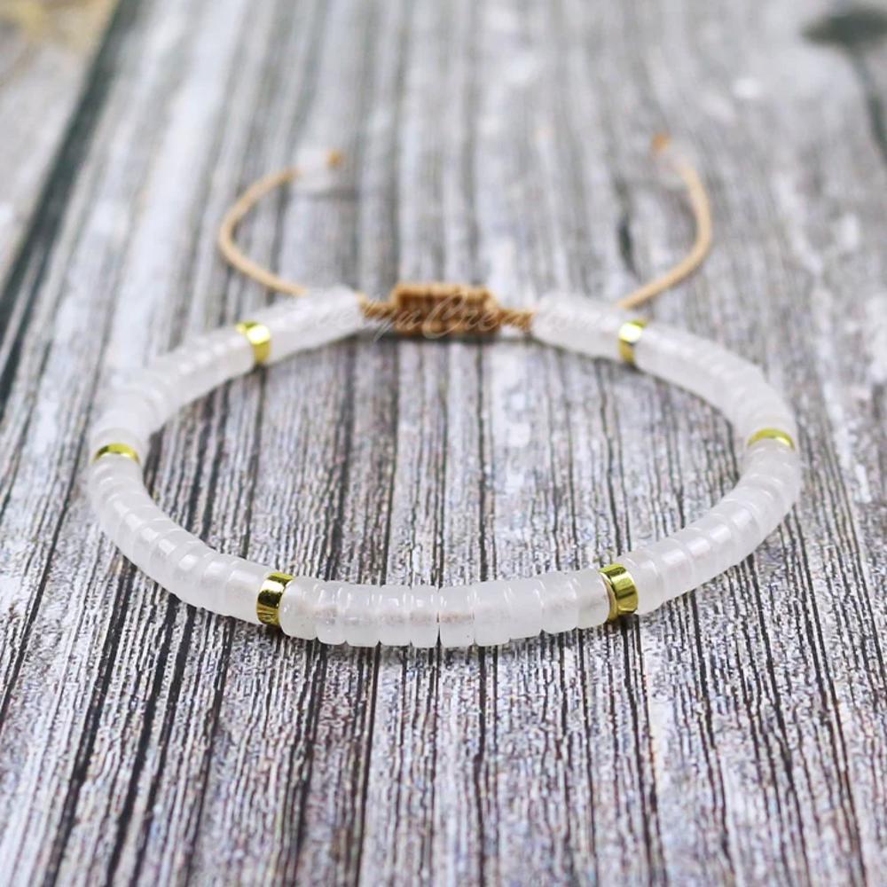 White Quartz Handmade 2x4mm Beads Healing Calming Dainty Minimalist Bracelet